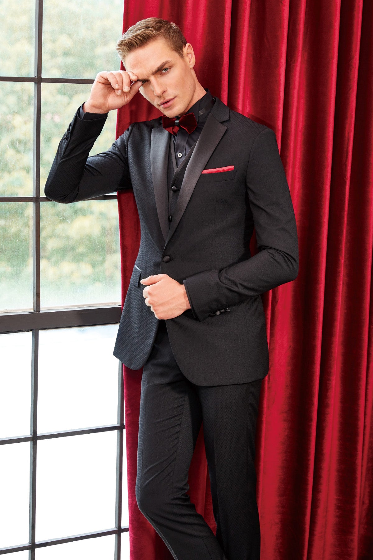 Black Birds Eye Tuxedo Suit for Men – Custom Italian Wool Wedding Tuxedo