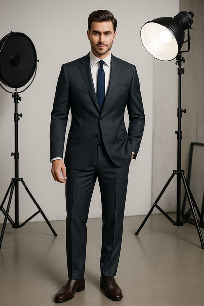 Dark Grey Plaid Italian Suit – Super 130s Merino Wool