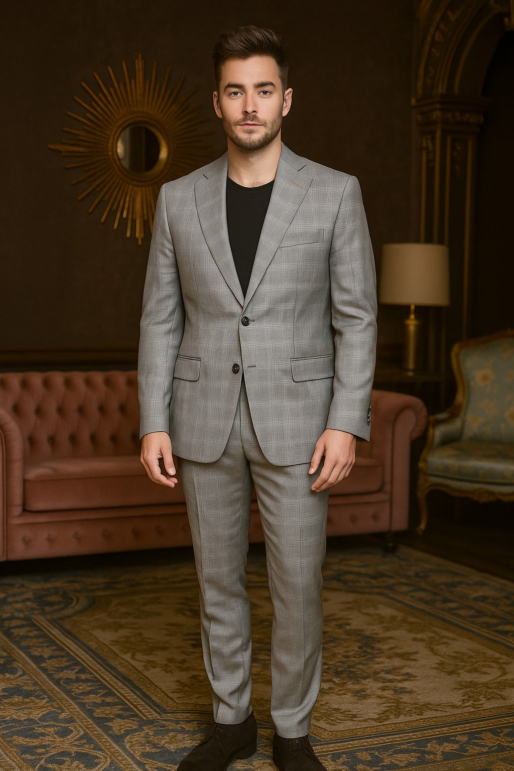 Light Grey Plaid Wool Suit – Custom Tailored for Formal & Casual Elegance