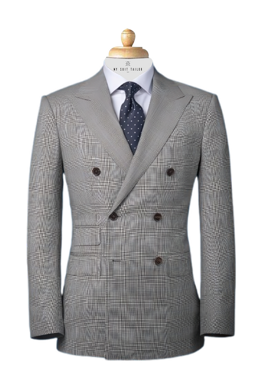 Light Grey Windowpane Wool Suit – Custom Tailored Checked Business Suit