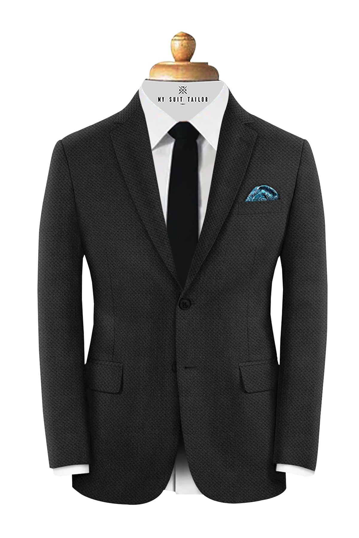 Black birdseye fabric suit for men – custom formalwear material