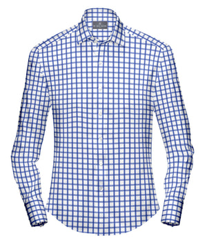 Custom Blue Check Shirt – Tailored Blue and White Check Dress Shirt for Men