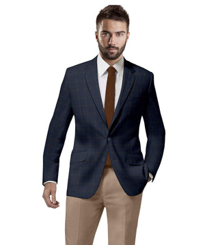 Men’s Navy Checked Wool Jacket – Custom Fit with Sporty Elegance